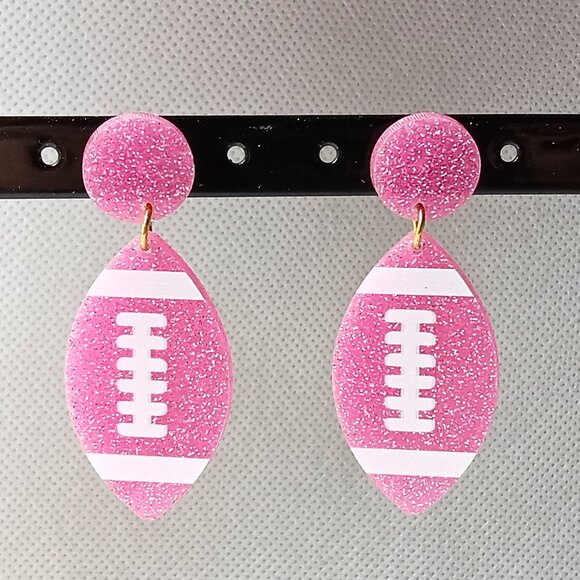 Moonbies Accessories Jewelry - Pink Glitter Football Earrings, Ladies Sport Earrings